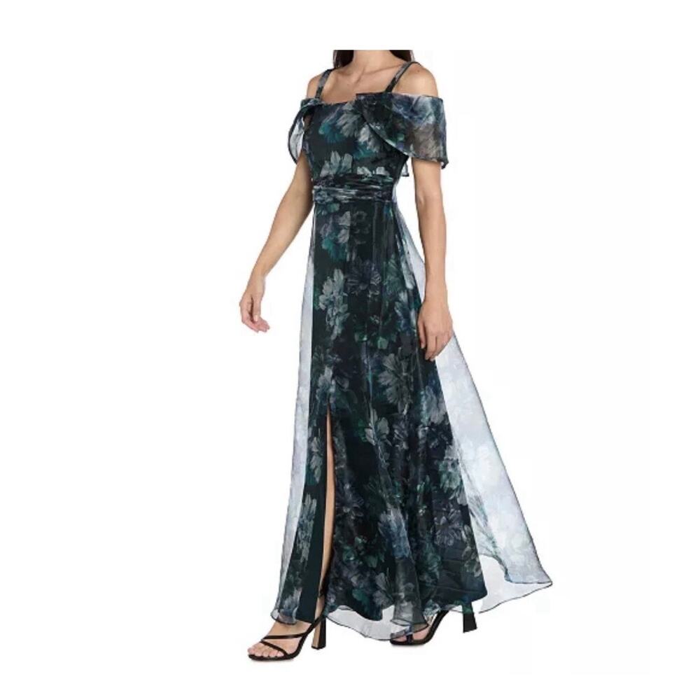 R&M Richards Hunter Floral Organza Off Shoulder Capelet Dress NEW WOMENS 14